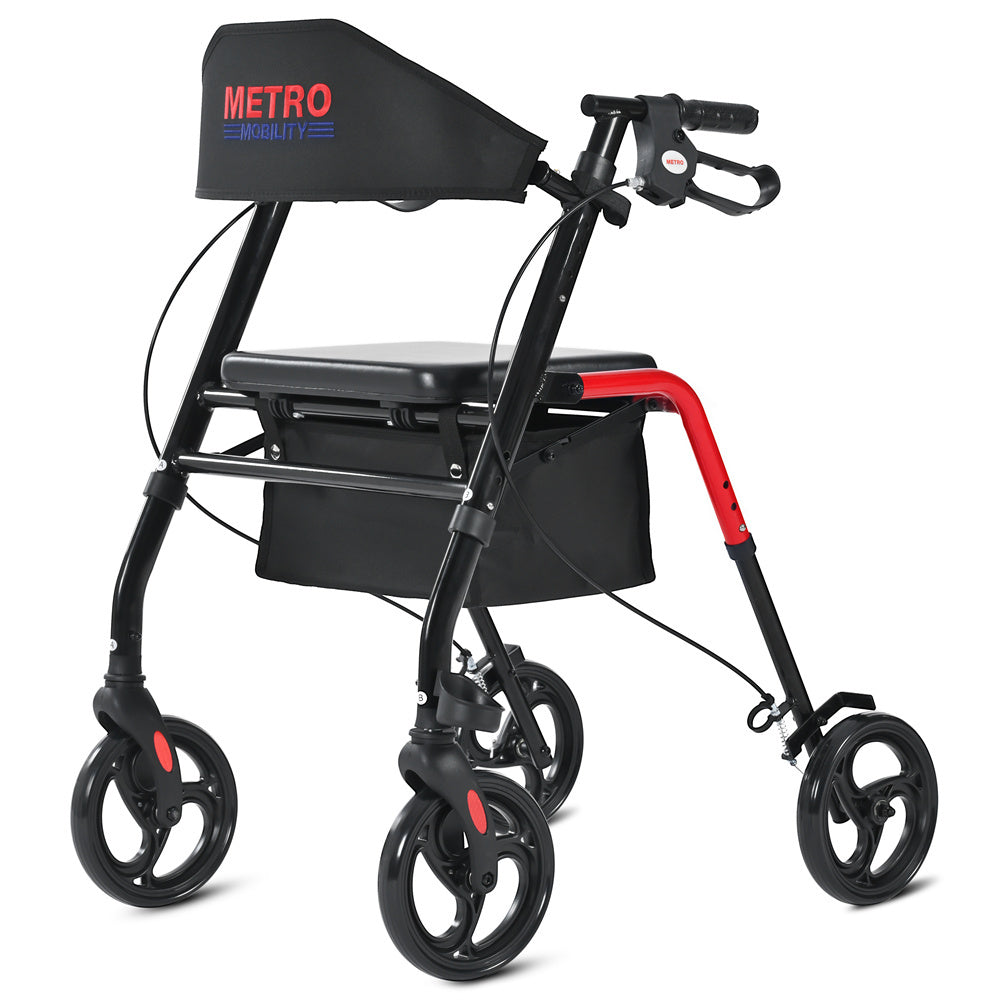 Rollator Walker with Wide Padded Seat, Backrest, and Easy-Fold Design