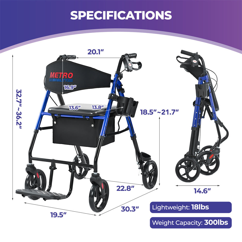 Rollator and Wheelchair 2-in-1 Converter with Footrest and Foldable Design