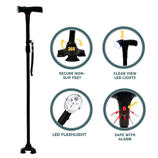 Adjustable Safety Cane with LED Light and SOS Alarm