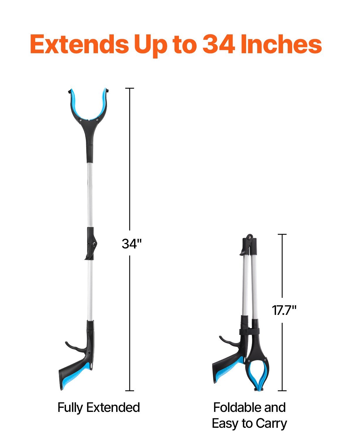 Foldable Grabber Reacher Tool with Rotating Jaw and Magnets (2-Pack)