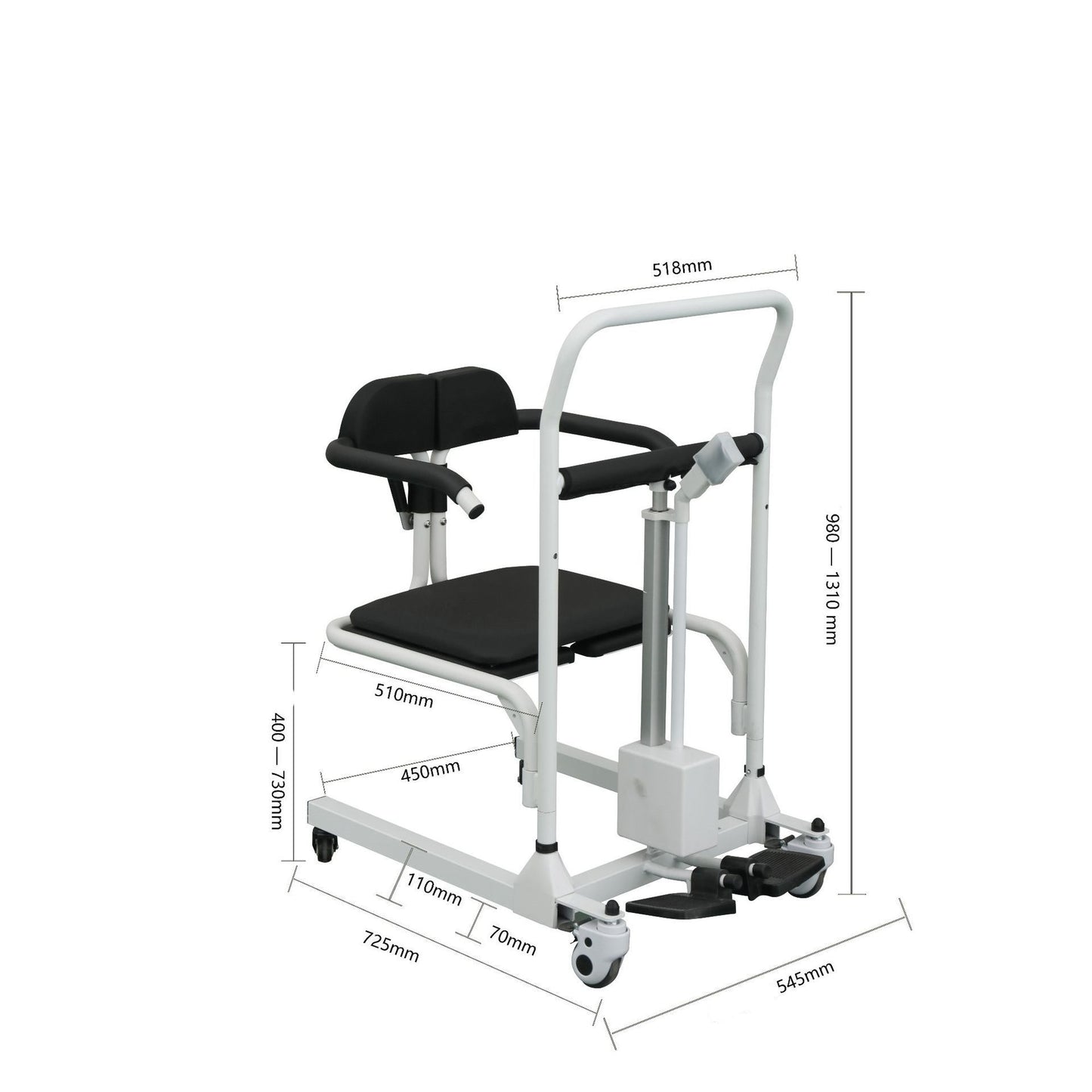 Electric Patient Transfer Lift Wheelchair with Split Seat, Toilet Function, and Safety Brakes