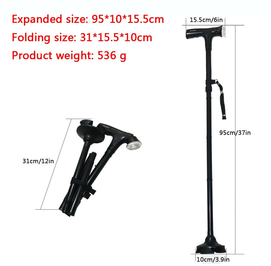 Adjustable Safety Cane with LED Light and SOS Alarm