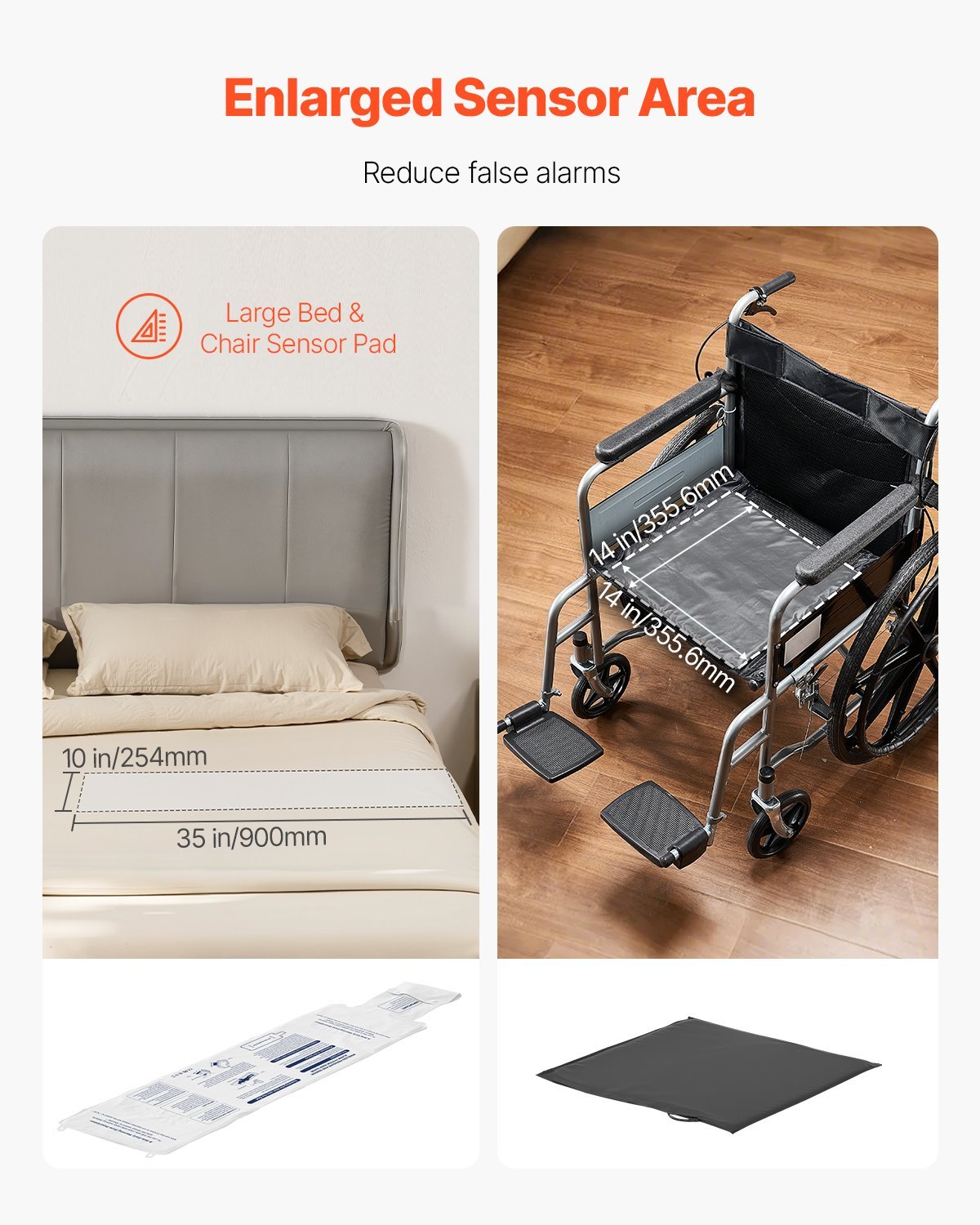 Wireless Bed and Chair Alarm System with Sensor Pads, Call Button, and Pager