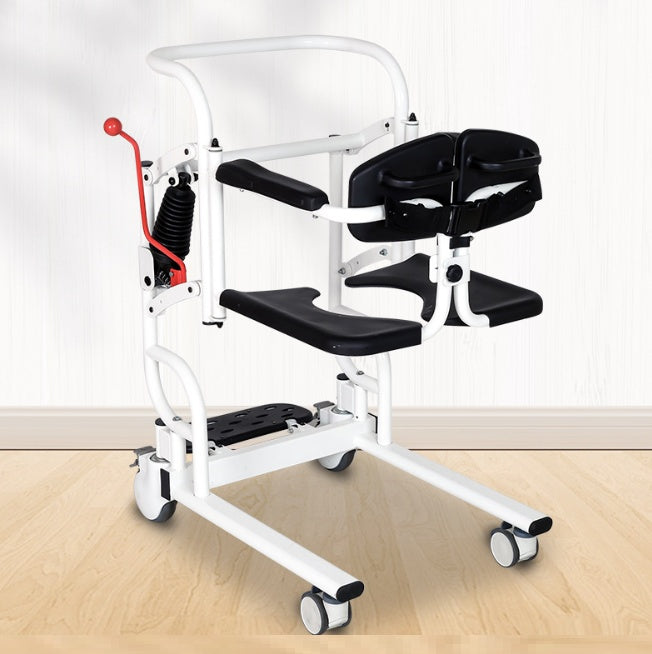 Manual Hydraulic Transfer Lift Wheelchair with Split Seat, Toilet Function, and Safety Brakes