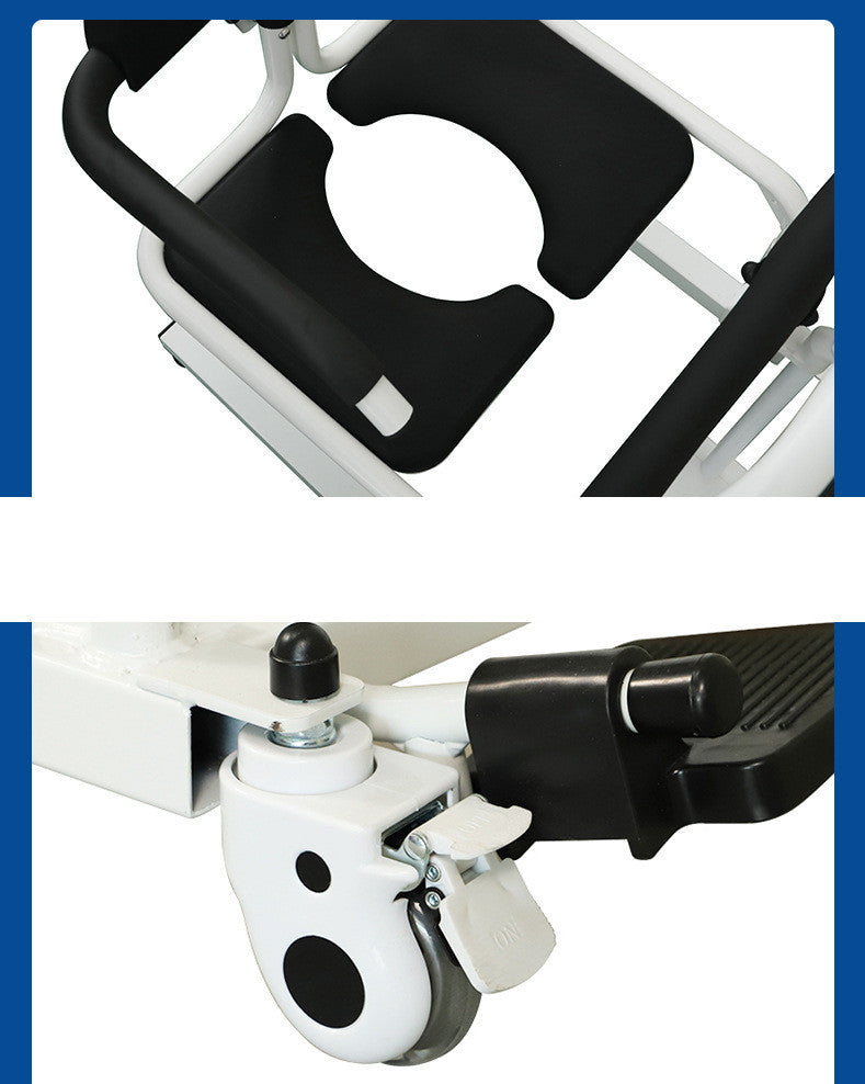 Electric Patient Transfer Lift Wheelchair with Split Seat, Toilet Function, and Safety Brakes