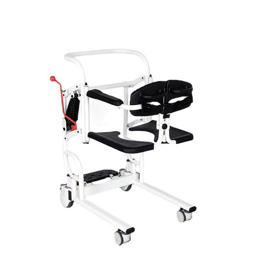 Manual Hydraulic Transfer Lift Wheelchair with Split Seat, Toilet Function, and Safety Brakes