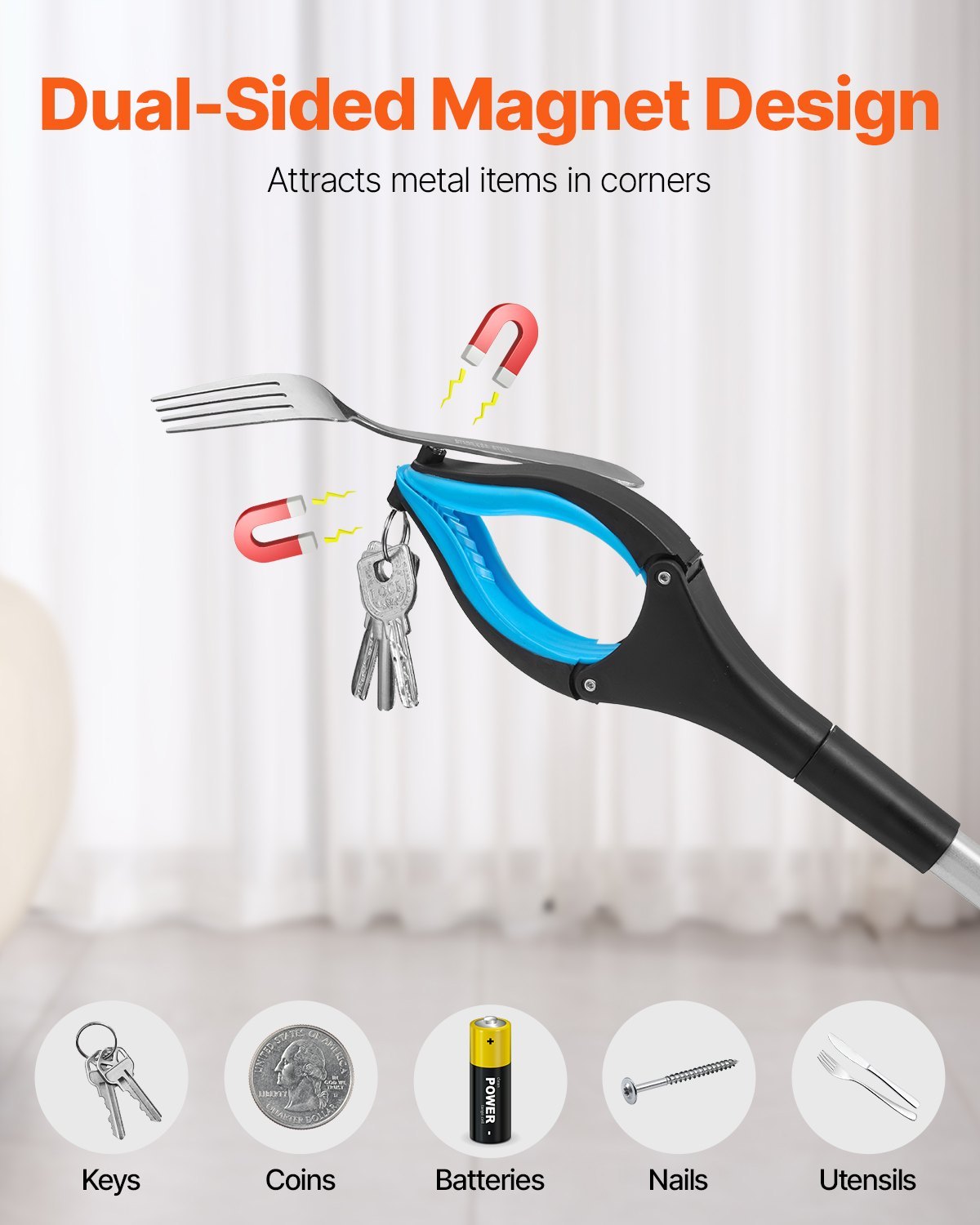 Foldable Grabber Reacher Tool with Rotating Jaw and Magnets (2-Pack)