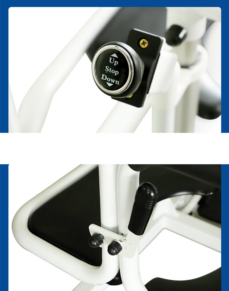 Electric Patient Transfer Lift Wheelchair with Split Seat, Toilet Function, and Safety Brakes