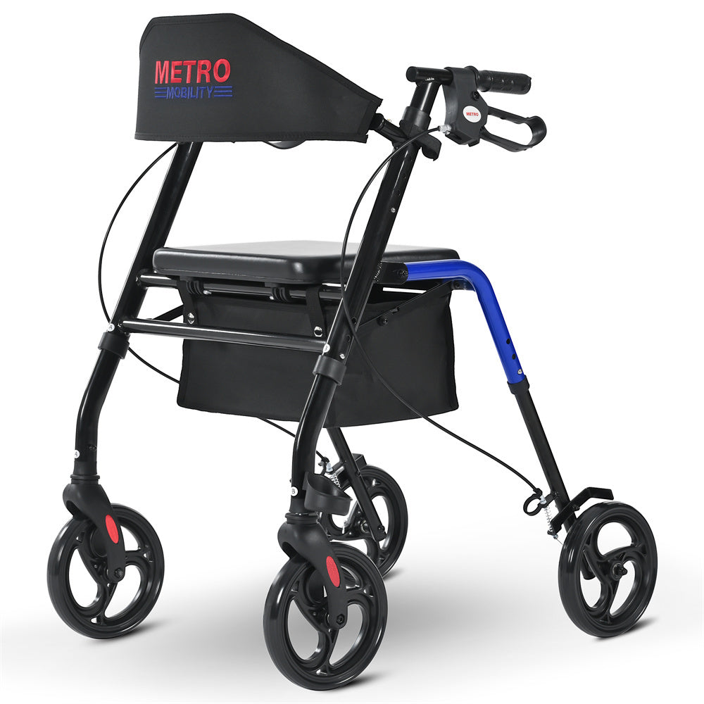 Rollator Walker with Wide Padded Seat, Backrest, and Easy-Fold Design