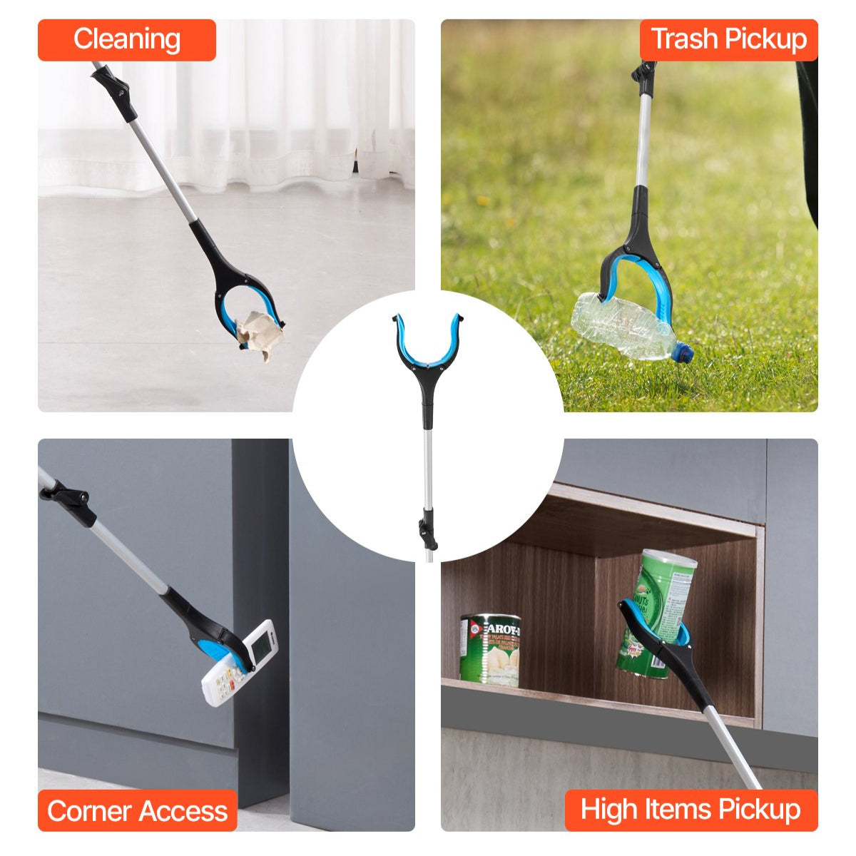 Foldable Grabber Reacher Tool with Rotating Jaw and Magnets (2-Pack)